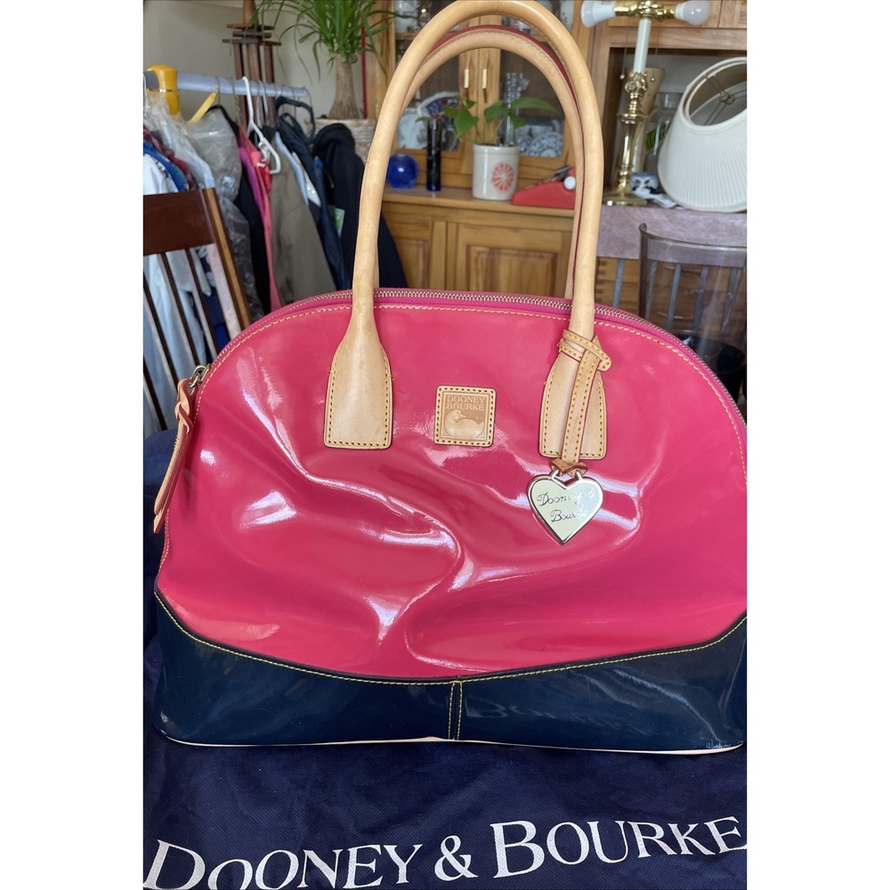 DOONEY & BOURKE Pink Patent Leather Color Block Shoppers Tote With Charm + Bag